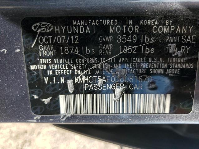 KMHCT5AE0DU081670 - 2013 HYUNDAI ACCENT GLS GRAY photo 13