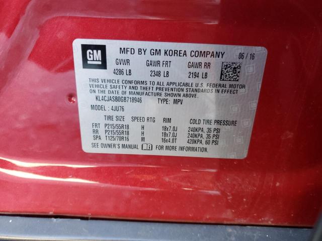 KL4CJASB0GB718946 - 2016 BUICK ENCORE RED photo 12