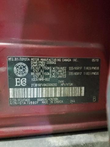 2T3B1RFV9KC009292 - 2019 TOYOTA RAV4 LE ბურგუნდია ფოტო 13