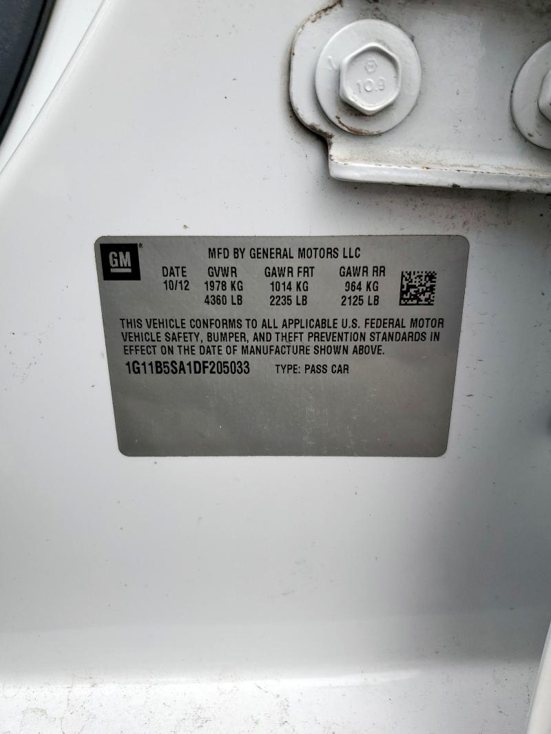 1G11B5SA1DF205033 - 2013 CHEVROLET MALIBU LS WHITE photo 12