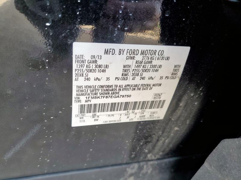 1FM5K7F87EGA79750 - 2014 FORD EXPLORER LIMITED BLACK photo 13