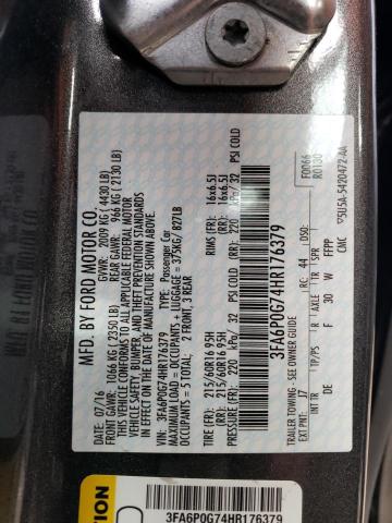 3FA6P0G74HR176379 - 2017 FORD FUSION S CHARCOAL photo 12