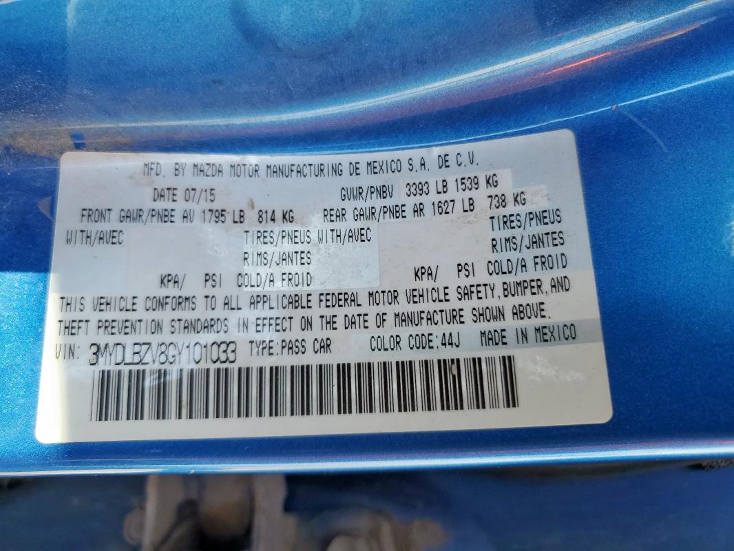 3MYDLBZV8GY101033 - 2016 TOYOTA SCION IA BLUE photo 12