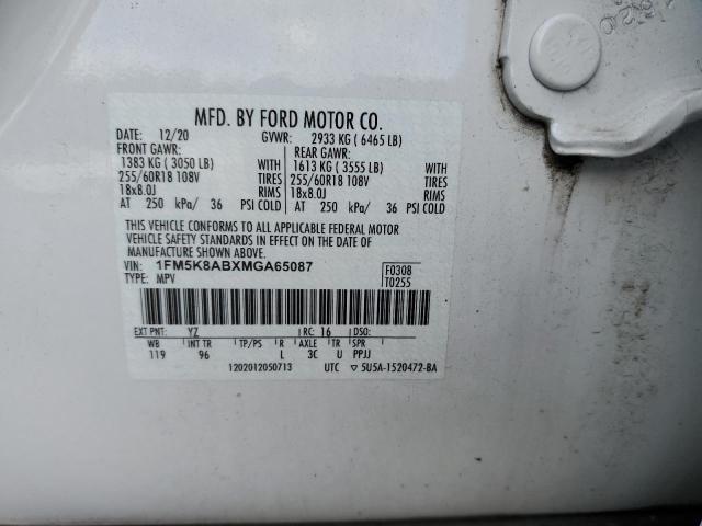 1FM5K8ABXMGA65087 - 2021 FORD EXPLORER POLICE INTERCEPTOR Blanco foto 13