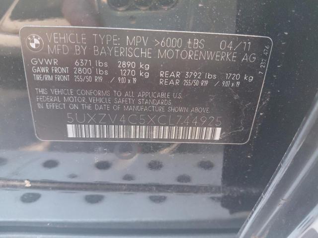5UXZV4C5XCL744925 - 2012 BMW X5 XDRIVE35I BLACK photo 10