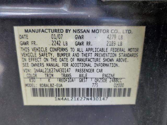 1N4AL21E27N430147 - 2007 NISSAN ALTIMA 2.5 GRAY photo 12