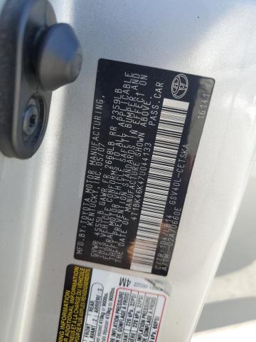 4T1BK46K47U044133 - 2007 TOYT CAMRY LE SILVER photo 12