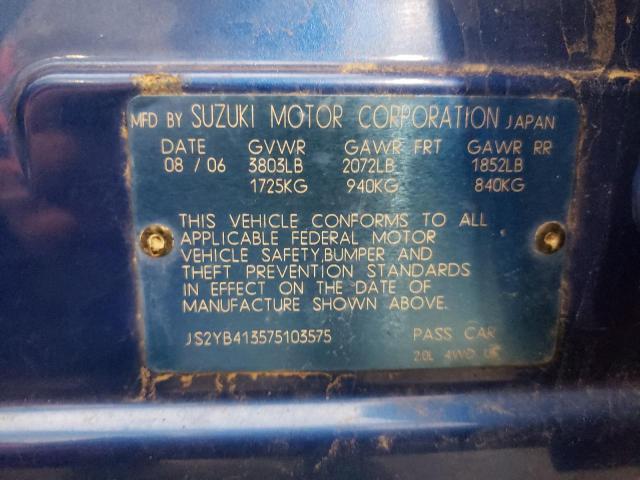 JS2YB413575103575 - 2007 SUZUKI SX4 BLUE photo 12