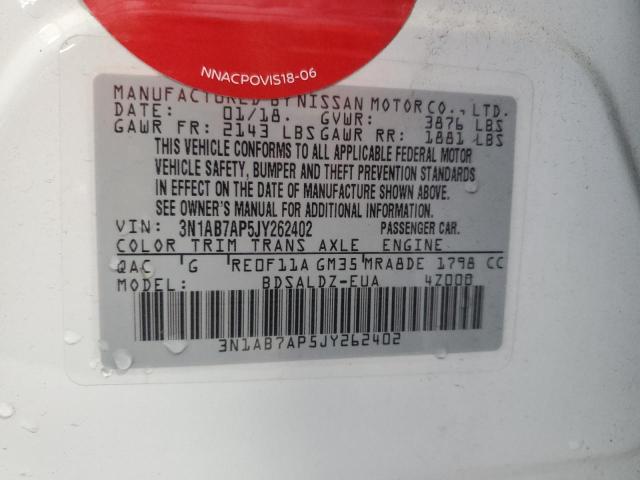 3N1AB7AP5JY262402 - 2018 NISSAN SENTRA S 白色 照片 13