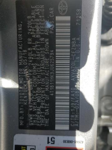 4T1B11HK9JU625794 - 2018 TOYOTA CAMRY L CHARCOAL photo 13