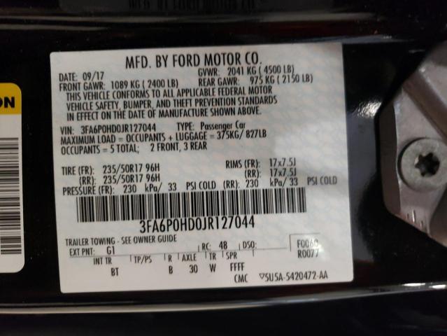 3FA6P0HD0JR127044 - 2018 FORD FUSION SE BLACK photo 12