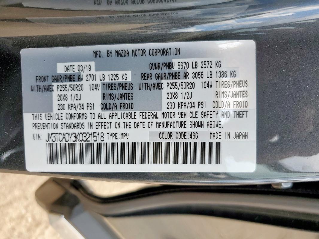 JM3TCADY3K0321518 - 2019 MAZDA CX-9 GRAND TOURING SILVER photo 14