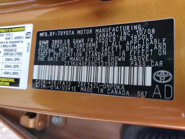2T1KU40EX9C131908 - 2009 TOYOTA MATRIX ORANGE photo 12