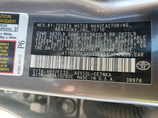 4T1BF1FK3HU336439 - 2017 TOYOTA CAMRY LE 灰色 照片 12