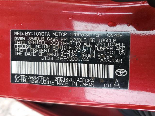 JTDBL40E69J030744 - 2009 TOYOTA COROLLA BASE Qırmızı foto 12