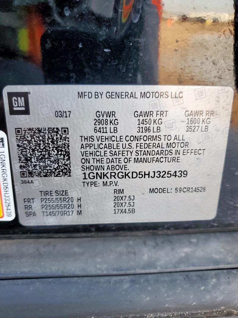 1GNKRGKD5HJ325439 - 2017 CHEVROLET TRAVERSE LT 黑色 照片 14