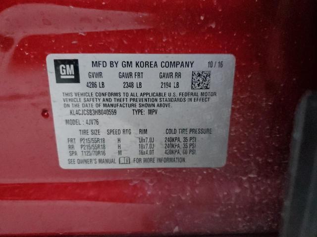 KL4CJCSB3HB040559 - 2017 BUICK ENCORE ESSENCE BURGUNDY photo 12