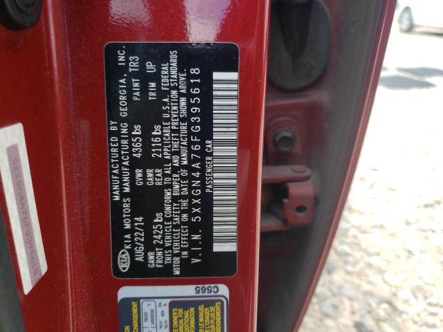 5XXGN4A76FG395618 - 2015 KIA OPTIMA EX RED photo 12