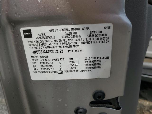 4NUDS13S762702722 - 2006 ISUZU ASCENDER S SILVER photo 13