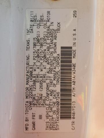 5TFTX4CN8BX007246 - 2011 TOYOTA TACOMA ACCESS CAB თეთრი ფოტო 12