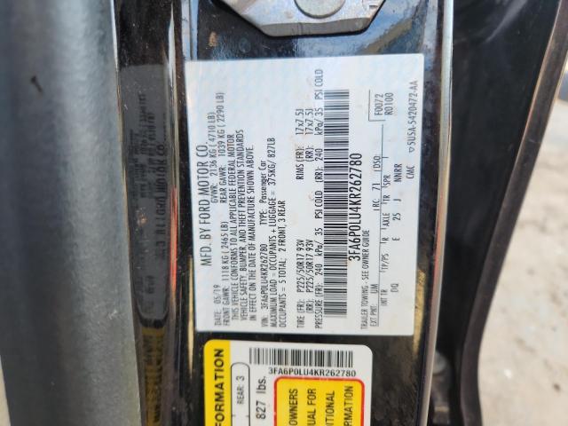 3FA6P0LU4KR262780 - 2019 FORD FUSION SE BLACK photo 12