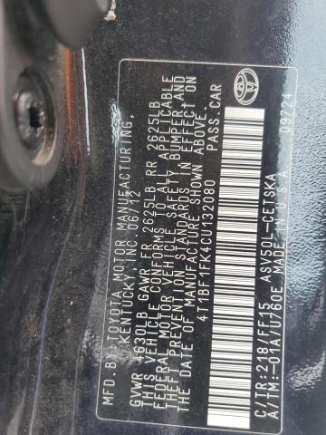 4T1BF1FK4CU132080 - 2012 TOYOTA CAMRY BASE 黑色 照片 12