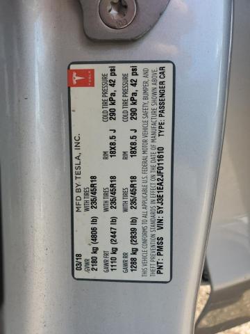 5YJ3E1EA2JF011610 - 2018 TESLA MODEL 3 SILVER photo 13