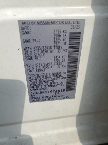 5N1AR2MN3FC674819 - 2015 NISSAN PATHFINDER S WHITE photo 13