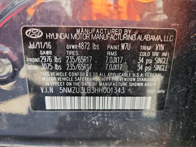 5NMZU3LB3HH001343 - 2017 HYUNDAI SANTA FE S Azul foto 13