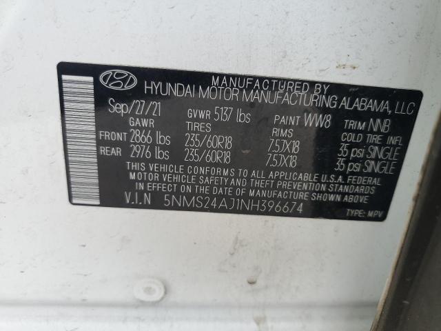 5NMS24AJ1NH396674 - 2022 HYUNDAI SANTA FE SEL 白色 照片 12