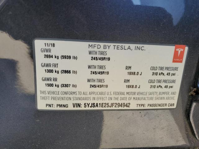 5YJSA1E25JF294942 - 2018 TESLA MODEL S SILVER photo 12