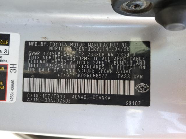 4T4BE46K09R068977 - 2009 TOYOTA CAMRY BASE SILVER photo 12