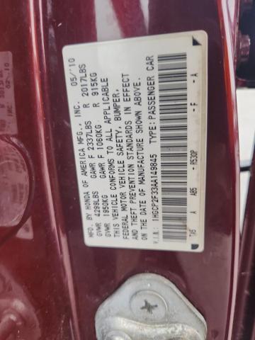 1HGCP2F33AA149845 - 2010 HONDA ACCORD LX 栗色 照片 12