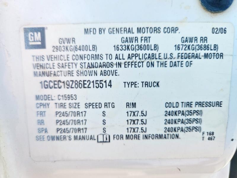 1GCEC19Z86E215514 - 2006 CHEVROLET SILVERADO C1500 WHITE photo 12