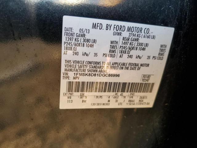 1FM5K8D81DGC86996 - 2013 FORD EXPLORER XLT Schwarz Foto 12