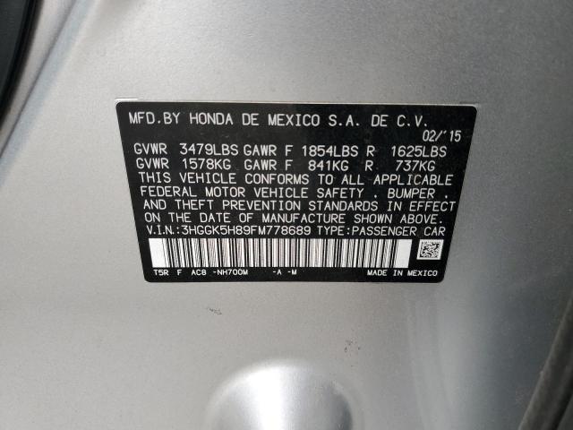 3HGGK5H89FM778689 - 2015 HONDA FIT EX ვერცხლისფერი ფოტო 13