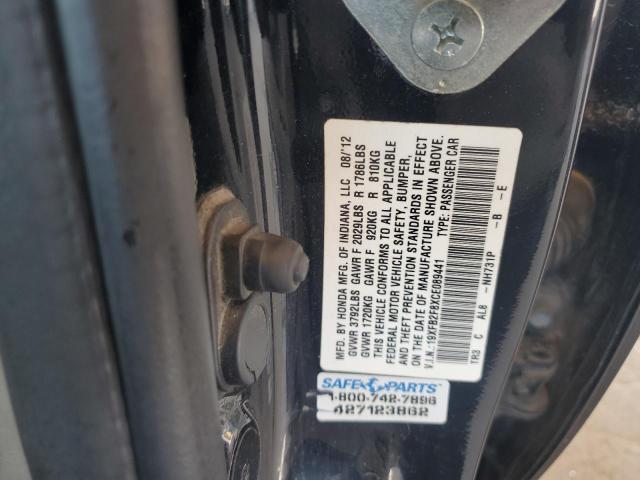 19XFB2F8XCE089441 - 2012 HONDA CIVIC EX BLACK photo 12
