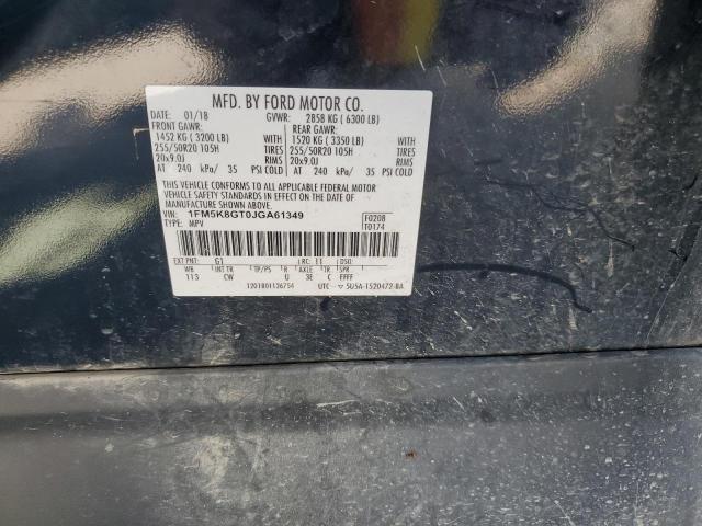 1FM5K8GT0JGA61349 - 2018 FORD EXPLORER SPORT შავი ფოტო 13