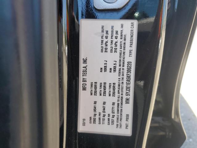 5YJ3E1EA5KF306220 - 2019 TESLA MODEL 3 შავი ფოტო 13