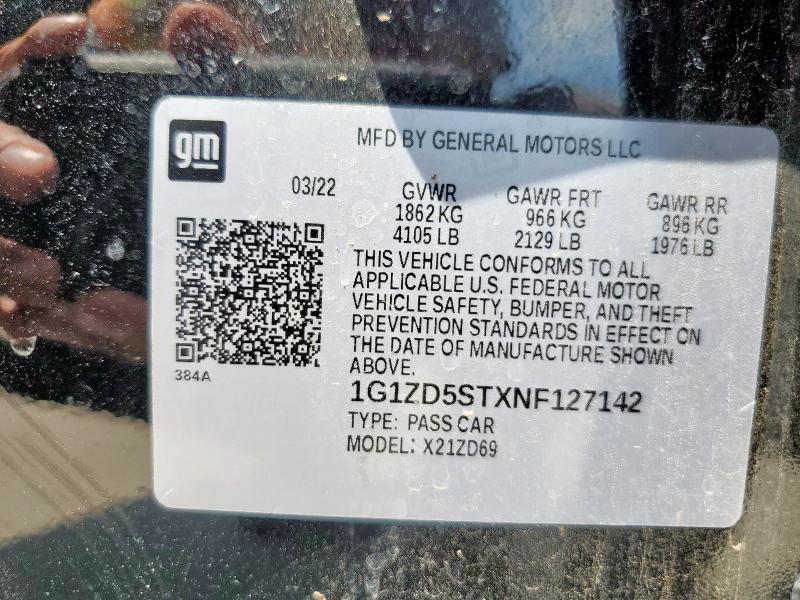 1G1ZD5STXNF127142 - 2022 CHEVROLET MALIBU LT BLACK photo 13