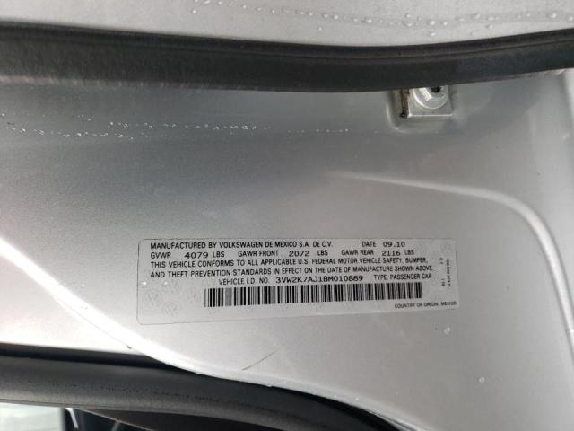 3VW2K7AJ1BM010889 - 2011 VOLKSWAGEN JETTA BASE فضي صورة 13