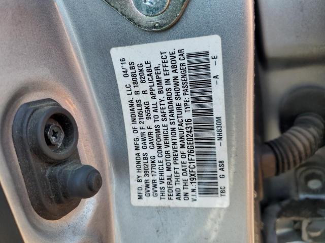 19XFC1F76GE024316 - 2016 HONDA CIVIC EXL SILVER photo 12