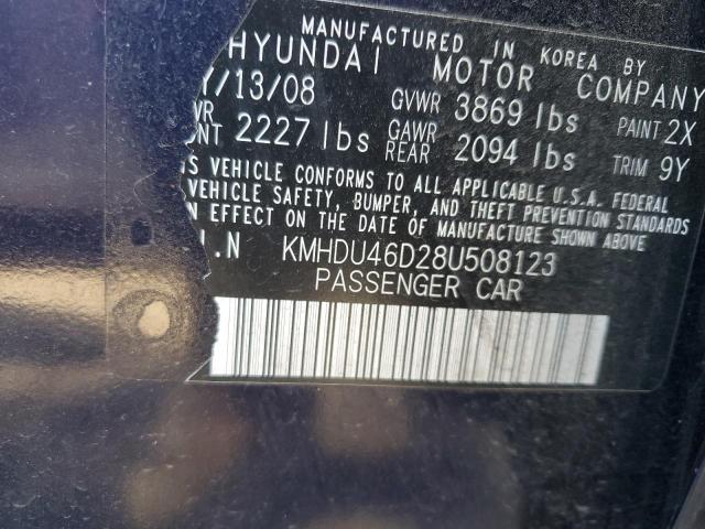 KMHDU46D28U508123 - 2008 HYUNDAI ELANTRA GLS BLUE photo 12