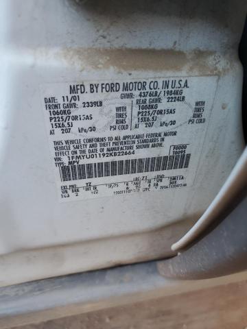 1FMYU01192KB22664 - 2002 FORD ESCAPE XLS WHITE photo 12