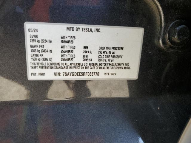 7SAYGDEE5RF085770 - 2024 TESLA MODEL Y 灰色 照片 12