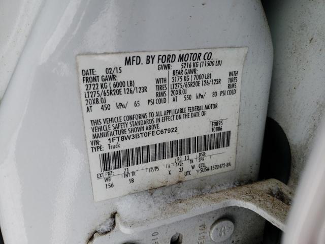 1FT8W3BT0FEC67922 - 2015 FORD F350 SUPER WHITE photo 12