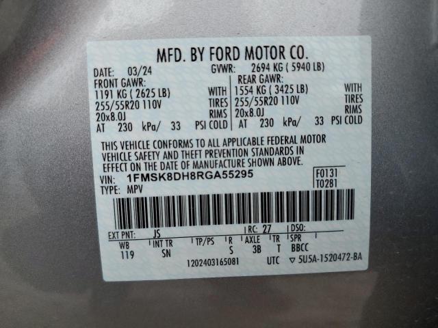 1FMSK8DH8RGA55295 - 2024 FORD EXPLORER XLT فضي صورة 13