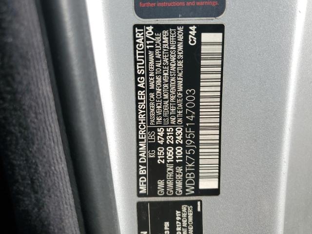 WDBTK75J95F147003 - 2005 MERCEDES-BENZ CLK 500 银色 照片 12