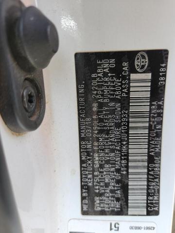 4T1B11HK4JU103932 - 2018 TOYOTA CAMRY L WHITE photo 13