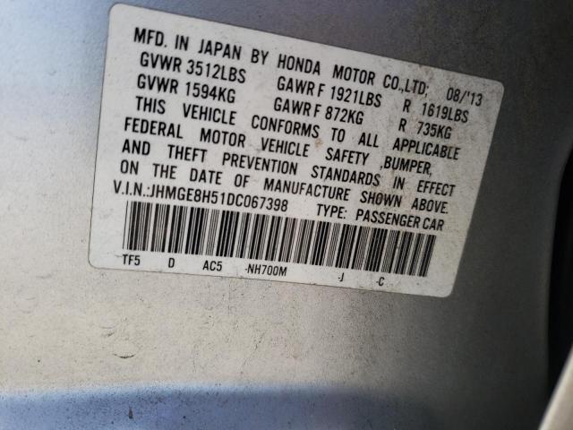 JHMGE8H51DC067398 - 2013 HONDA FIT SPORT SILVER photo 13